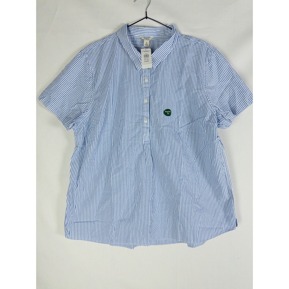 L.L. Bean Seersucker Popover Shirt Womens XL Blue White Stripe Coastal NWT